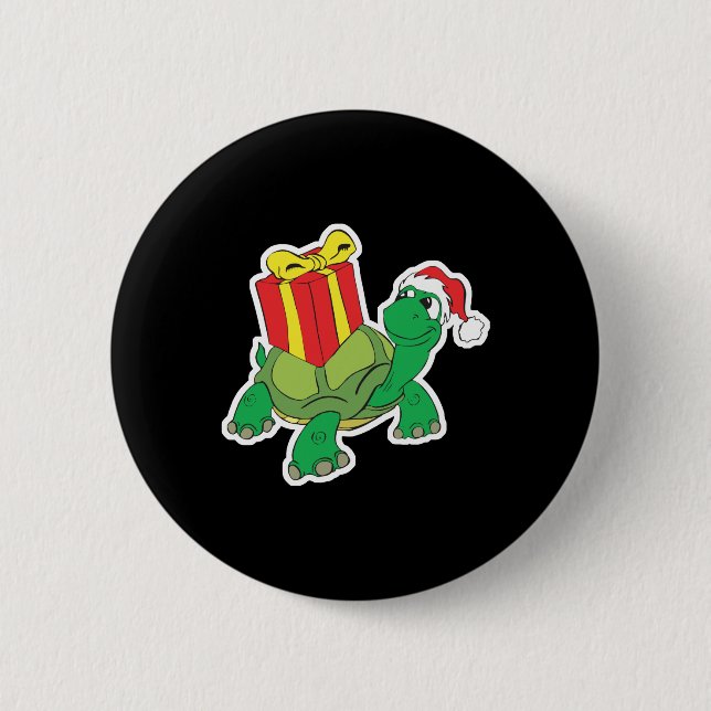 cute christmas turtle pinback button (Front)