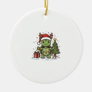 Cute Christmas Turtle Vintage Engraving Shirt Desi Ceramic Ornament