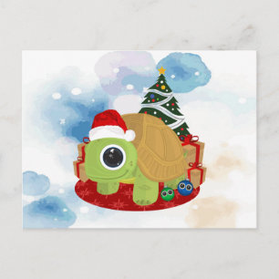 Cute Christmas Turtle Winter Snowfall Watercolor Postcard