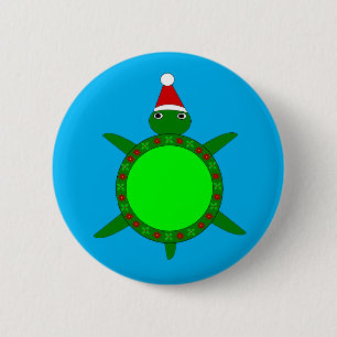 Cute Christmas Turtle with Flowery Shell Button