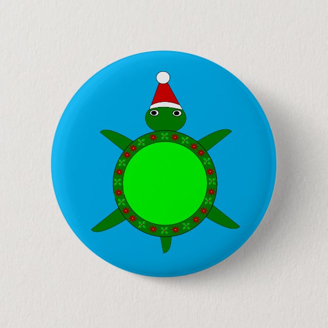 Cute Christmas Turtle with Flowery Shell Button (Front)