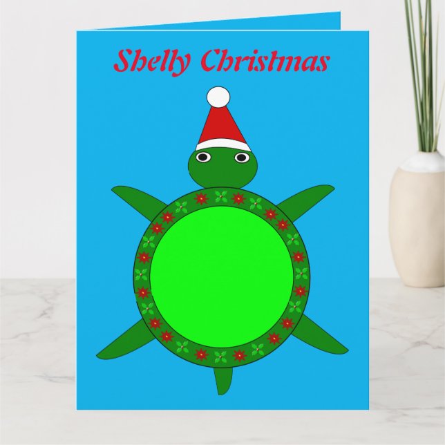 Cute Christmas Turtle with Flowery Shell Card (Front)