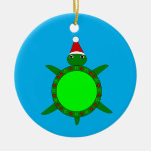 Cute Christmas Turtle with Flowery Shell Ceramic Ornament