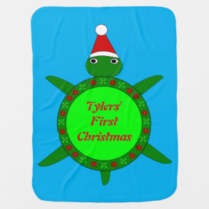 Cute Christmas Turtle with Flowery Shell Custom Baby Blanket
