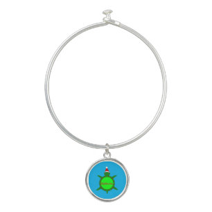 Cute Christmas Turtle with Flowery Shell Custom Bangle Bracelet