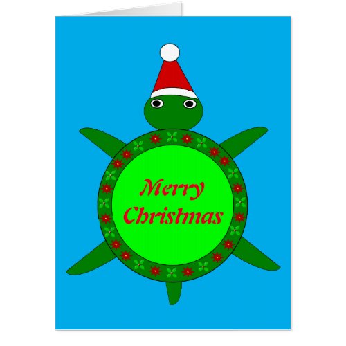 Cute Christmas Turtle with Flowery Shell Custom Card