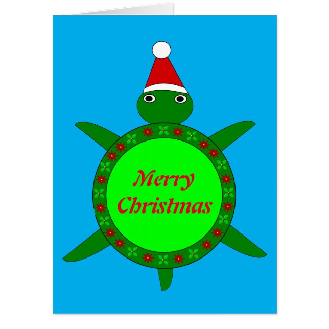 Cute Christmas Turtle with Flowery Shell Custom Card (Front)