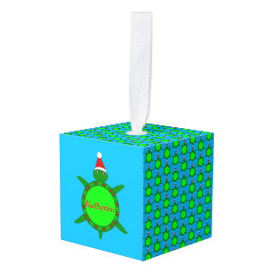Cute Christmas Turtle with Flowery Shell Custom Cube Ornament