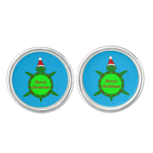 Cute Christmas Turtle with Flowery Shell Custom Cufflinks