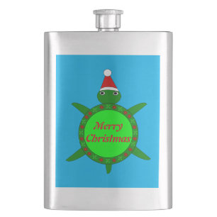 Cute Christmas Turtle with Flowery Shell Custom Flask