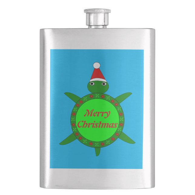Cute Christmas Turtle with Flowery Shell Custom Flask (Front)