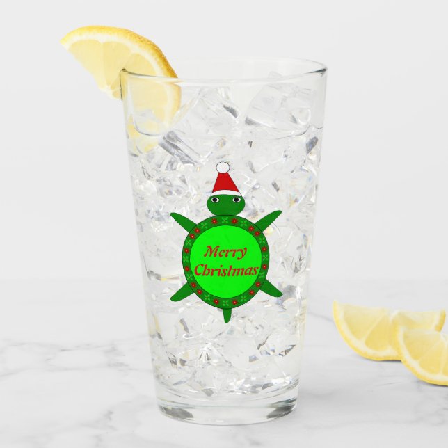 Cute Christmas Turtle with Flowery Shell Custom Glass (Front Ice)