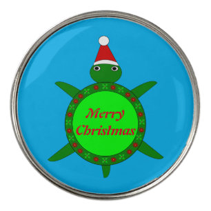 Cute Christmas Turtle with Flowery Shell Custom Golf Ball Marker