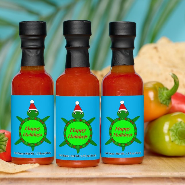 Cute Christmas Turtle with Flowery Shell Custom Hot Sauces (Multi)