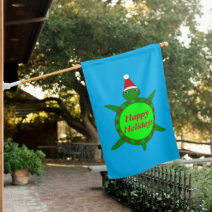 Cute Christmas Turtle with Flowery Shell Custom House Flag