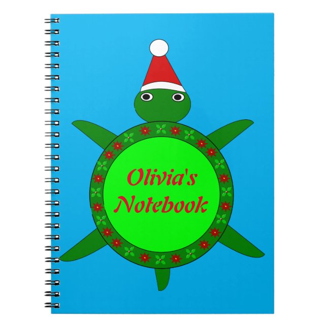 Cute Christmas Turtle with Flowery Shell Custom Notebook (Front)