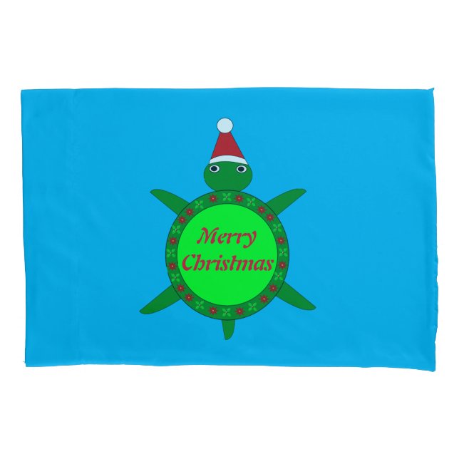 Cute Christmas Turtle with Flowery Shell Custom Pillow Case (Front)