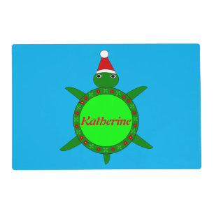 Cute Christmas Turtle with Flowery Shell Custom Placemat
