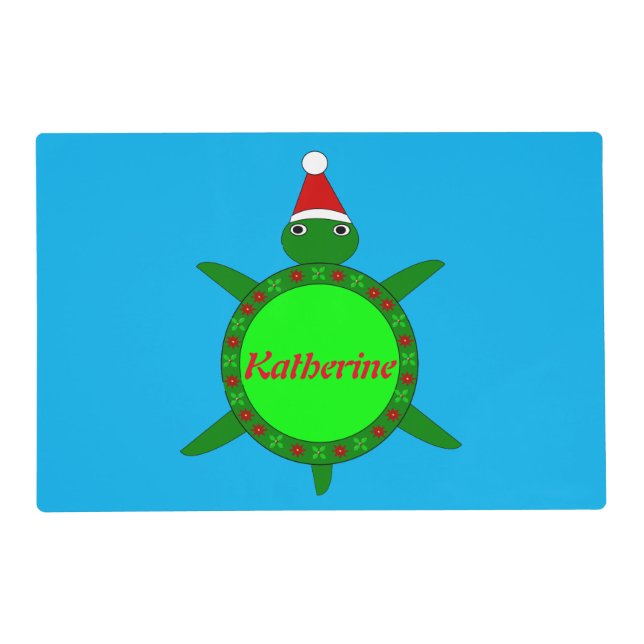 Cute Christmas Turtle with Flowery Shell Custom Placemat (Front)