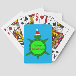 Cute Christmas Turtle with Flowery Shell Custom Poker Cards