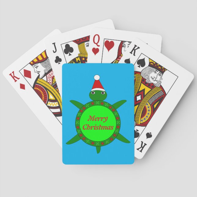 Cute Christmas Turtle with Flowery Shell Custom Poker Cards (Back)