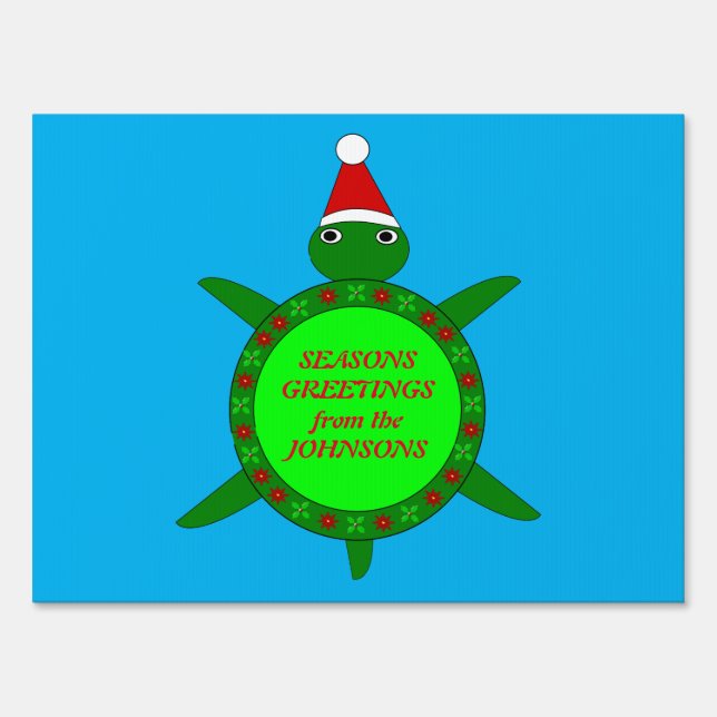 Cute Christmas Turtle with Flowery Shell Custom Sign (Front)
