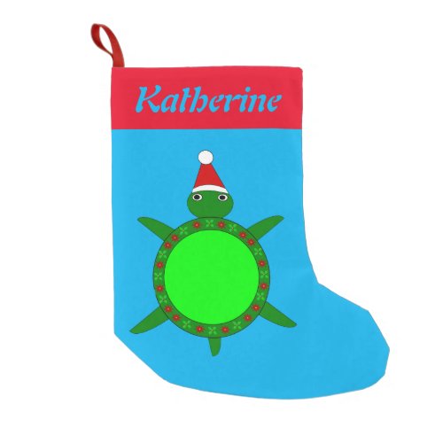 Cute Christmas Turtle with Flowery Shell Custom Small Christmas Stocking