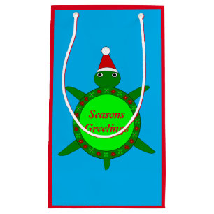Cute Christmas Turtle with Flowery Shell Custom Small Gift Bag