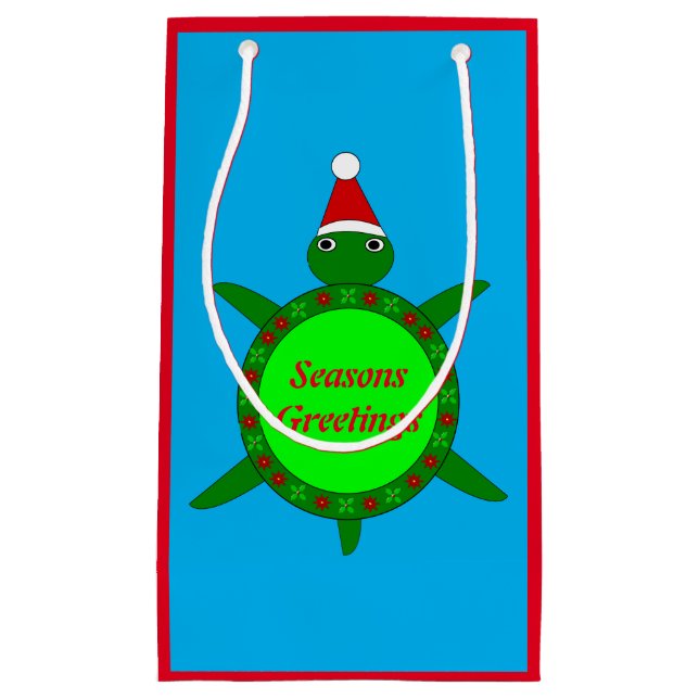 Cute Christmas Turtle with Flowery Shell Custom Small Gift Bag (Front)