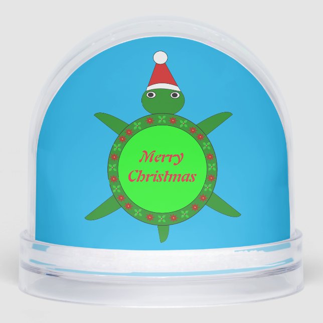 Cute Christmas Turtle with Flowery Shell Custom Snow Globe (Front)