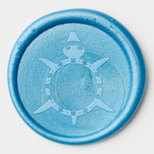Cute Christmas Turtle with Flowery Shell Custom Wax Seal Sticker (Front)