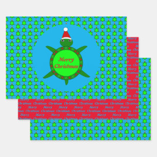 Cute Christmas Turtle with Flowery Shell Custom Wrapping Paper Sheets