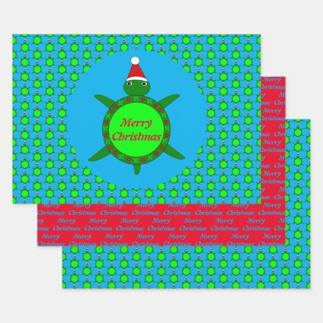 Cute Christmas Turtle with Flowery Shell Custom Wrapping Paper Sheets (Set)