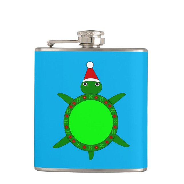 Cute Christmas Turtle with Flowery Shell Flask (Front)