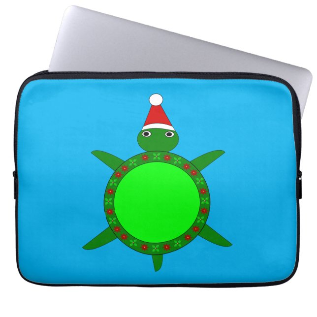 Cute Christmas Turtle with Flowery Shell Laptop Sleeve (Front)