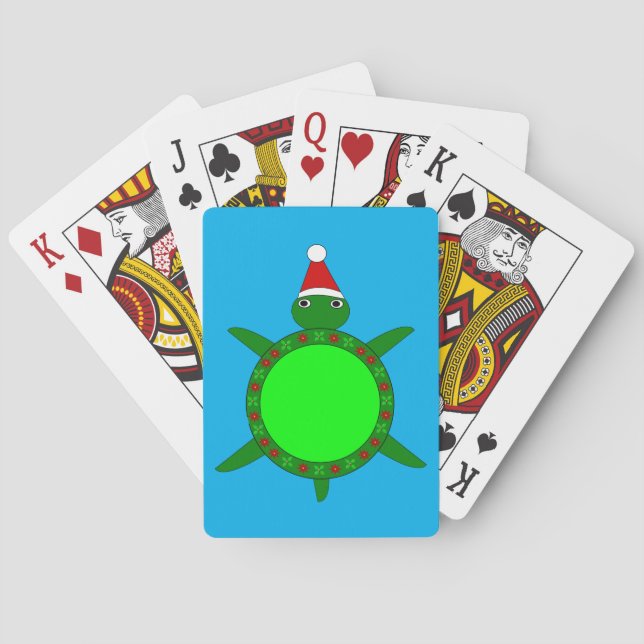 Cute Christmas Turtle with Flowery Shell Poker Cards (Back)
