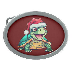 Cute Christmas Turtle With Santa Hat  Belt Buckle