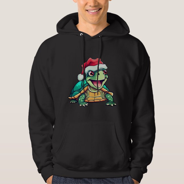 Cute Christmas Turtle With Santa Hat  Hoodie (Front)