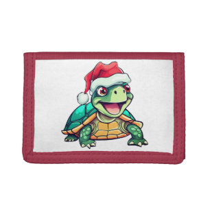 Cute Christmas Turtle With Santa Hat Tri-fold Wallet