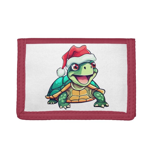 Cute Christmas Turtle With Santa Hat  Trifold Wallet (Front)