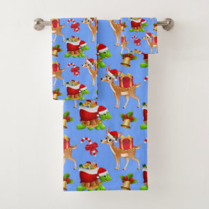 Cute Christmas turtles deers bath towel set