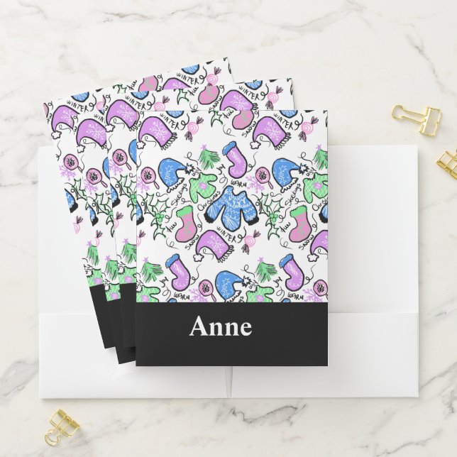 Cute Christmas Ugly Sweater Doodles Swirls Pattern Pocket Folder (In Situ)