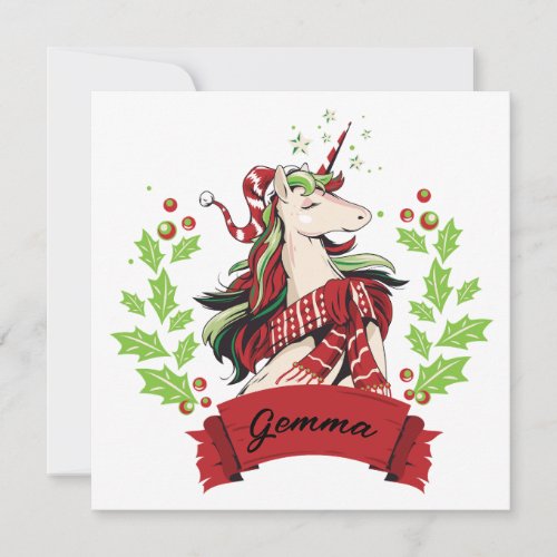 Cute Christmas Unicorn Custom Name     