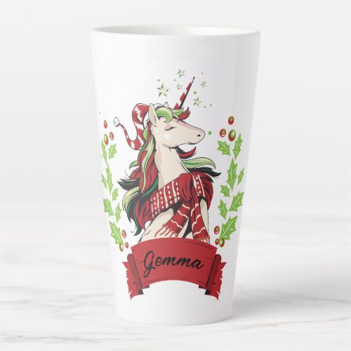 Cute Christmas Unicorn Custom Name      Latte Mug