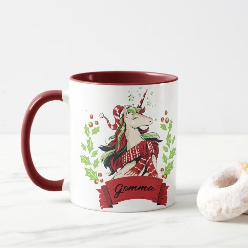 Cute Christmas Unicorn Custom Name      Mug