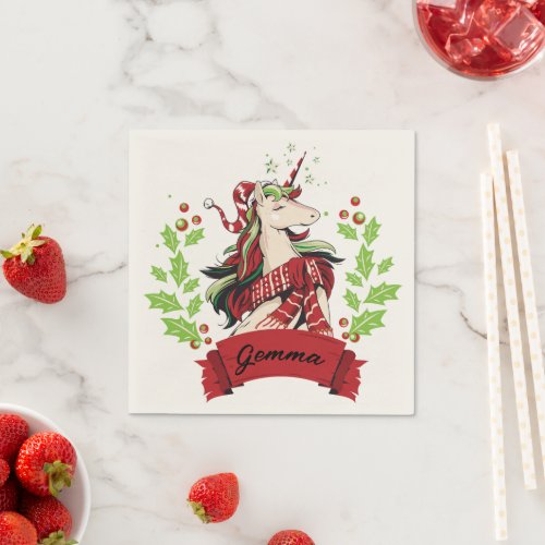 Cute Christmas Unicorn Custom Name       Napkins