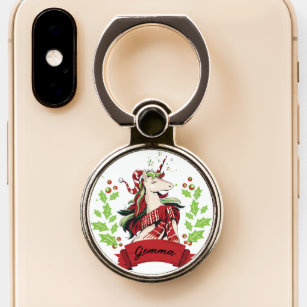 Cute Christmas Unicorn Custom Name   Phone Ring Stand