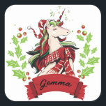 Cute Christmas Unicorn Custom Name    Square Sticker<br><div class="desc">Let's celebrate a magical journey with this beautiful Christmas Unicorn. Easy customization of your name using the "Personalization button". Do Check out other Matching items available in my store!</div>