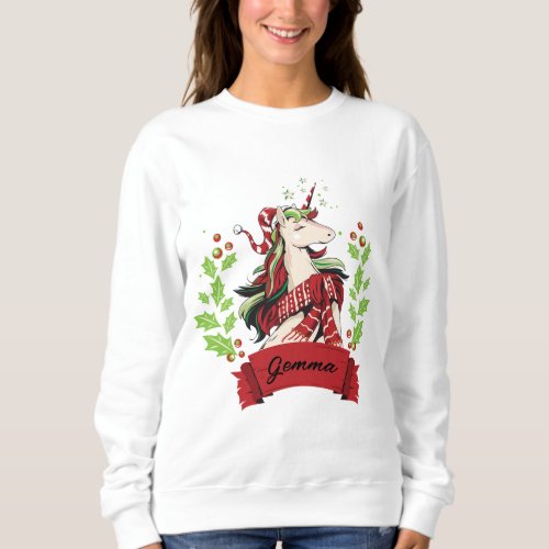 Cute Christmas Unicorn Custom Name       Sweatshirt