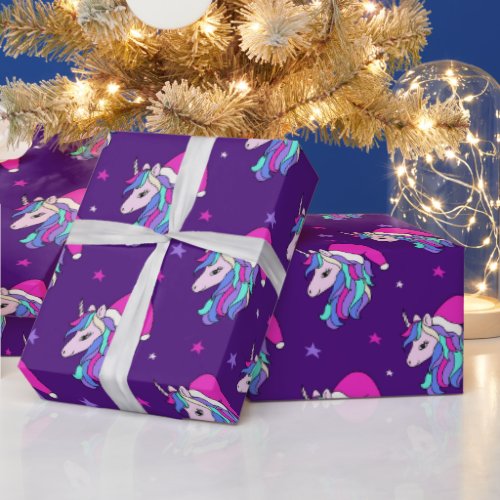 Cute Christmas unicorn in Santa hat Wrapping Paper
